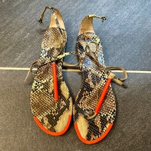 Dolce Vita Flat T-Strap Thong Sandals with coral accent